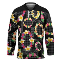 Hawaiian Kakau Tattoo Leis and Palaka Pattern Hockey Jersey Traditional Aloha Tribal Black Color