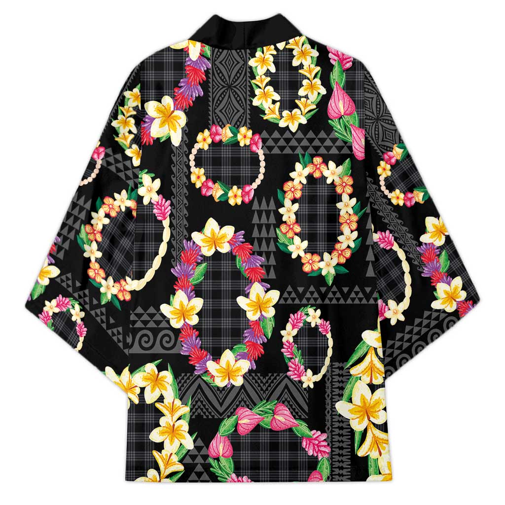 Hawaiian Kakau Tattoo Leis and Palaka Pattern Kimono Traditional Aloha Tribal Black Color