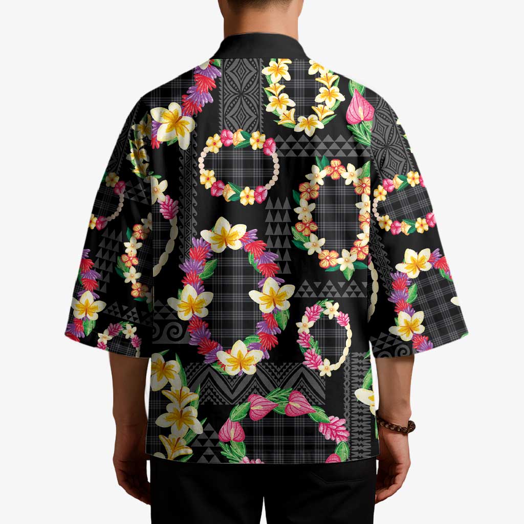 Hawaiian Kakau Tattoo Leis and Palaka Pattern Kimono Traditional Aloha Tribal Black Color
