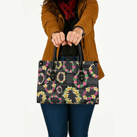 Hawaiian Kakau Tattoo Leis and Palaka Pattern Leather Bag Traditional Aloha Tribal Black Color