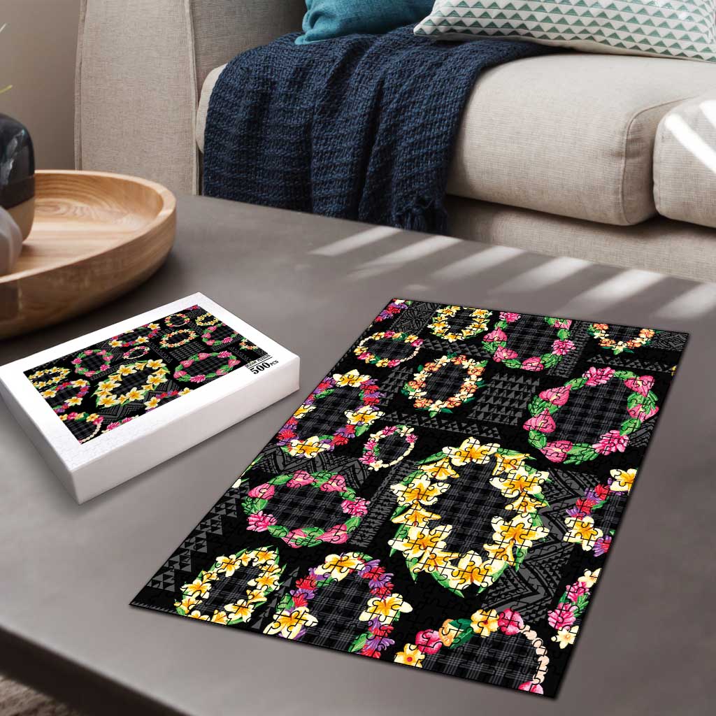 Hawaiian Kakau Tattoo Leis and Palaka Pattern Puzzle Traditional Aloha Tribal Black Color