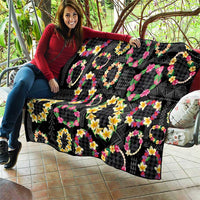 Hawaiian Kakau Tattoo Leis and Palaka Pattern Quilt Traditional Aloha Tribal Black Color