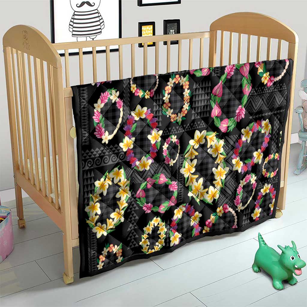Hawaiian Kakau Tattoo Leis and Palaka Pattern Quilt Traditional Aloha Tribal Black Color
