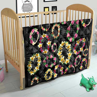 Hawaiian Kakau Tattoo Leis and Palaka Pattern Quilt Traditional Aloha Tribal Black Color