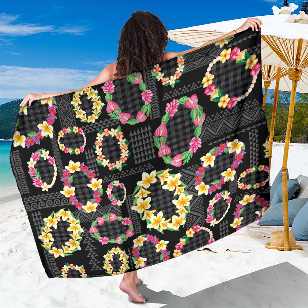Hawaiian Kakau Tattoo Leis and Palaka Pattern Sarong Traditional Aloha Tribal Black Color