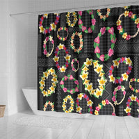 Hawaiian Kakau Tattoo Leis and Palaka Pattern Shower Curtain Traditional Aloha Tribal Black Color