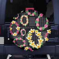 Hawaiian Kakau Tattoo Leis and Palaka Pattern Spare Tire Cover Traditional Aloha Tribal Black Color