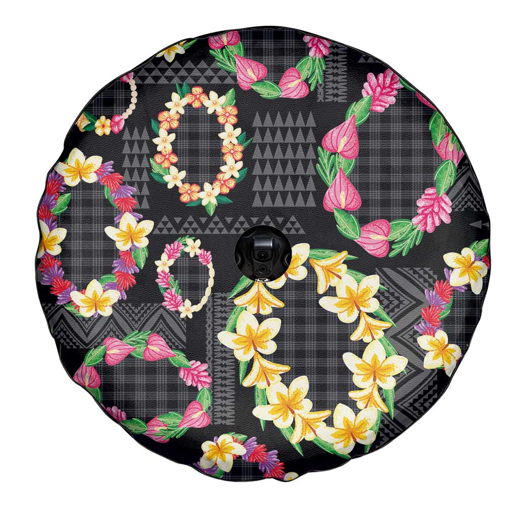 Hawaiian Kakau Tattoo Leis and Palaka Pattern Spare Tire Cover Traditional Aloha Tribal Black Color