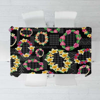 Hawaiian Kakau Tattoo Leis and Palaka Pattern Tablecloth Traditional Aloha Tribal Black Color