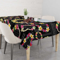 Hawaiian Kakau Tattoo Leis and Palaka Pattern Tablecloth Traditional Aloha Tribal Black Color
