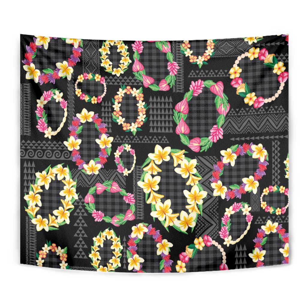 Hawaiian Kakau Tattoo Leis and Palaka Pattern Tapestry Traditional Aloha Tribal Black Color