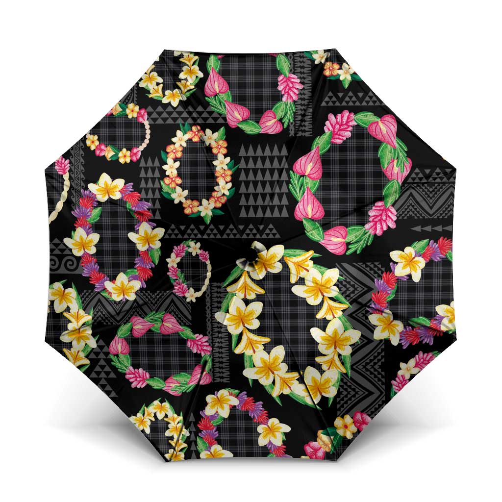 Hawaiian Kakau Tattoo Leis and Palaka Pattern Umbrella Traditional Aloha Tribal Black Color