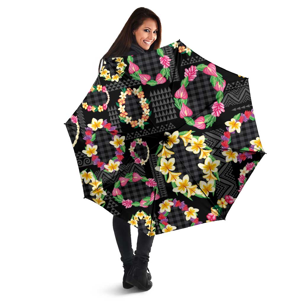 Hawaiian Kakau Tattoo Leis and Palaka Pattern Umbrella Traditional Aloha Tribal Black Color