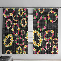 Hawaiian Kakau Tattoo Leis and Palaka Pattern Window Curtain Traditional Aloha Tribal Black Color