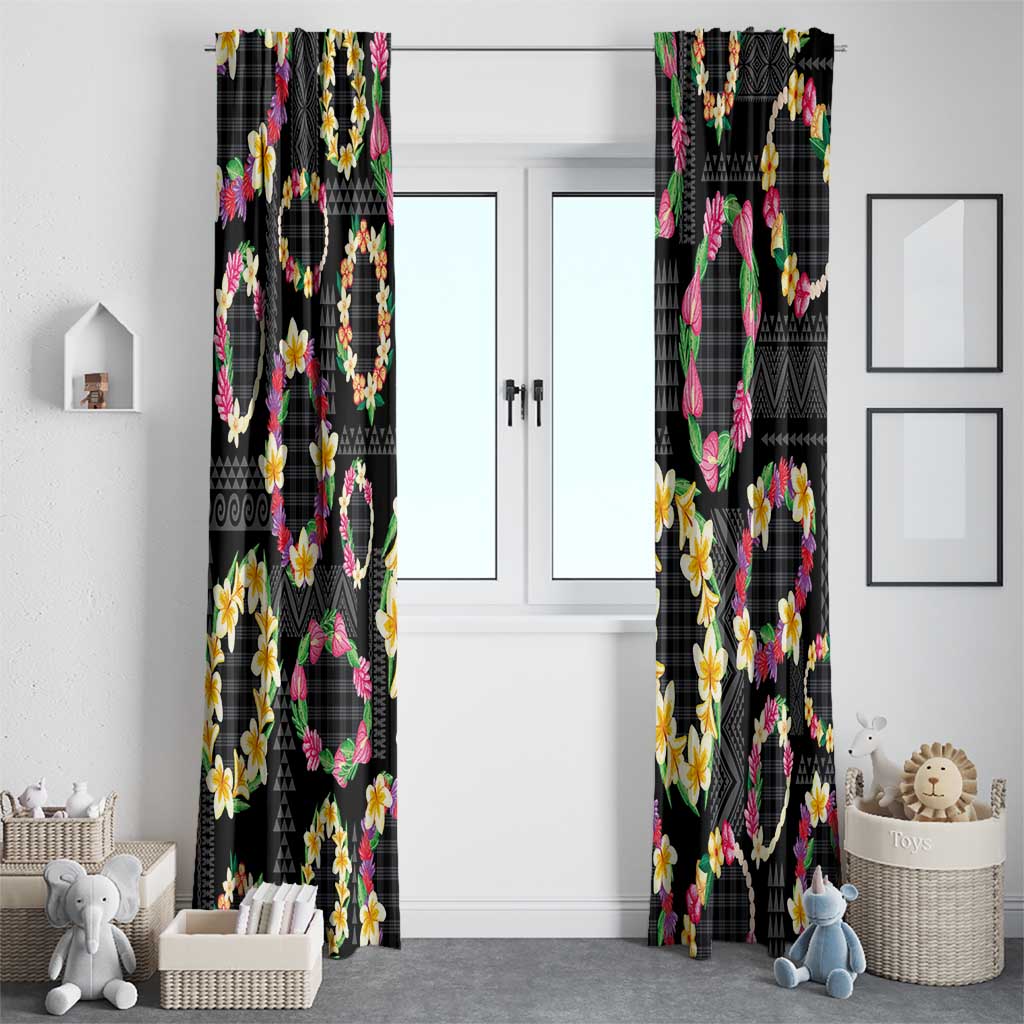 Hawaiian Kakau Tattoo Leis and Palaka Pattern Window Curtain Traditional Aloha Tribal Black Color