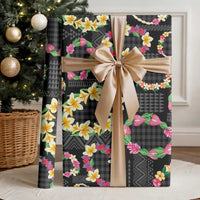 Hawaiian Kakau Tattoo Leis and Palaka Pattern Wrapping Paper Traditional Aloha Tribal Black Color