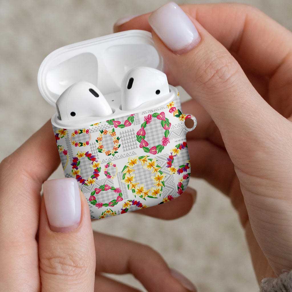 Hawaiian Kakau Tattoo Leis and Palaka Pattern AirPods Case Traditional Aloha Tribal White Color