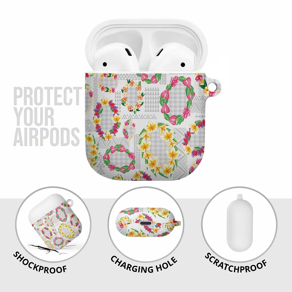 Hawaiian Kakau Tattoo Leis and Palaka Pattern AirPods Case Traditional Aloha Tribal White Color