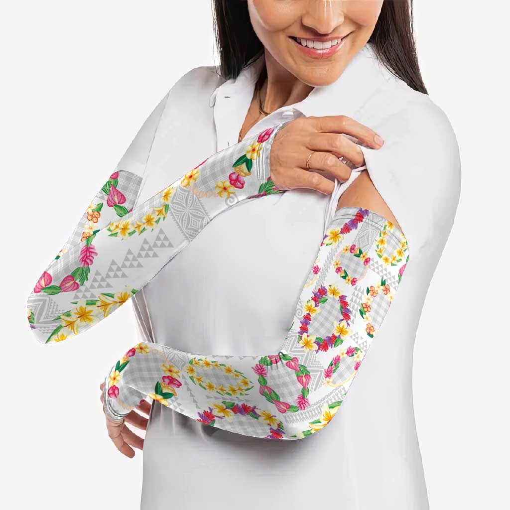 Hawaiian Kakau Tattoo Leis and Palaka Pattern Arm Sleeves Traditional Aloha Tribal White Color