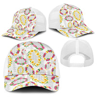 Hawaiian Kakau Tattoo Leis and Palaka Pattern Baseball Net Cap Traditional Aloha Tribal White Color