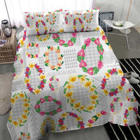Hawaiian Kakau Tattoo Leis and Palaka Pattern Bedding Set Traditional Aloha Tribal White Color