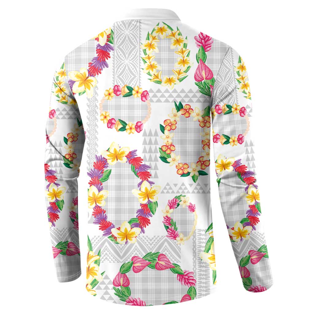 Hawaiian Kakau Tattoo Leis and Palaka Pattern Button Sweatshirt Traditional Aloha Tribal White Color