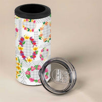 Hawaiian Kakau Tattoo Leis and Palaka Pattern 4 in 1 Can Cooler Tumbler Traditional Aloha Tribal White Color