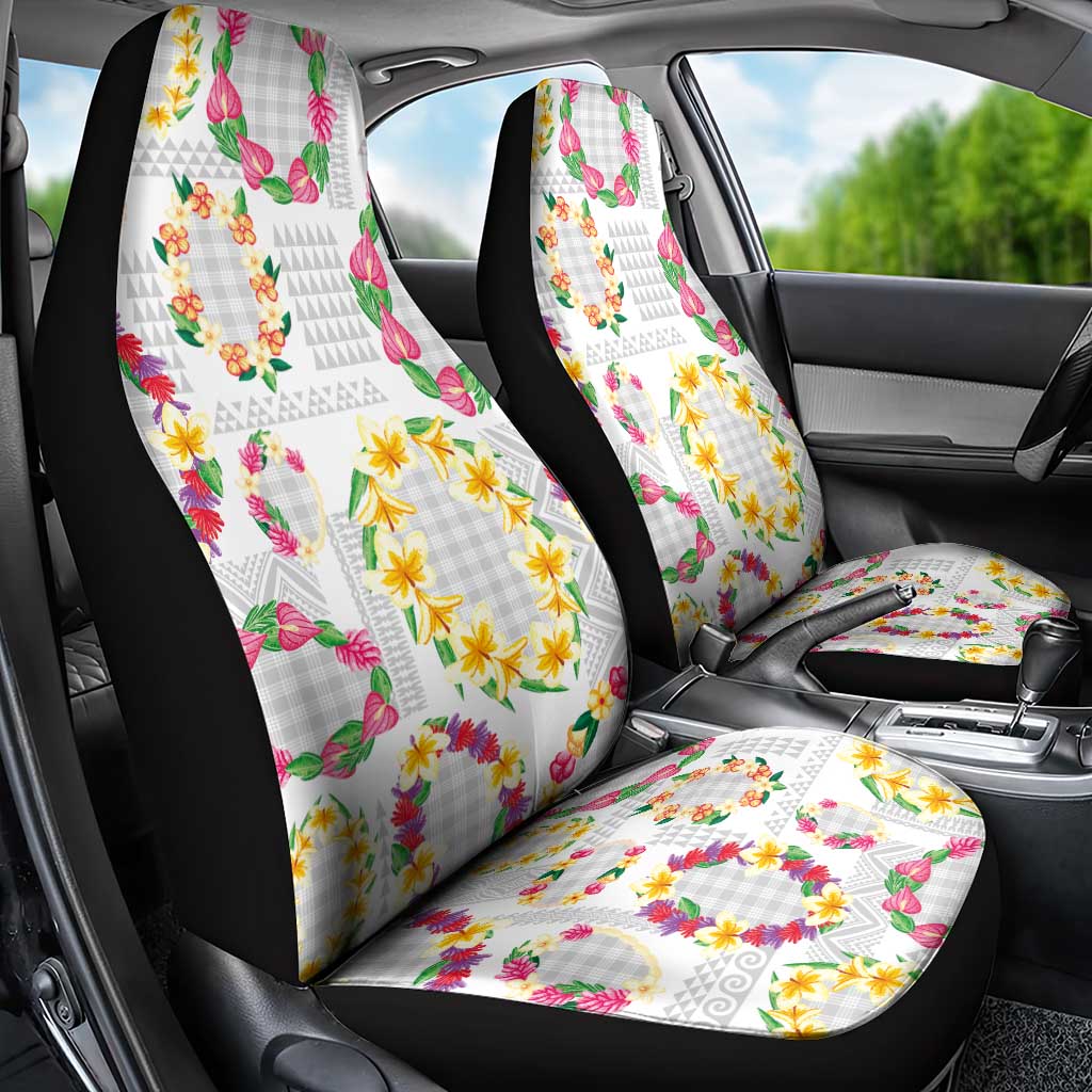 Hawaiian Kakau Tattoo Leis and Palaka Pattern Car Seat Cover Traditional Aloha Tribal White Color