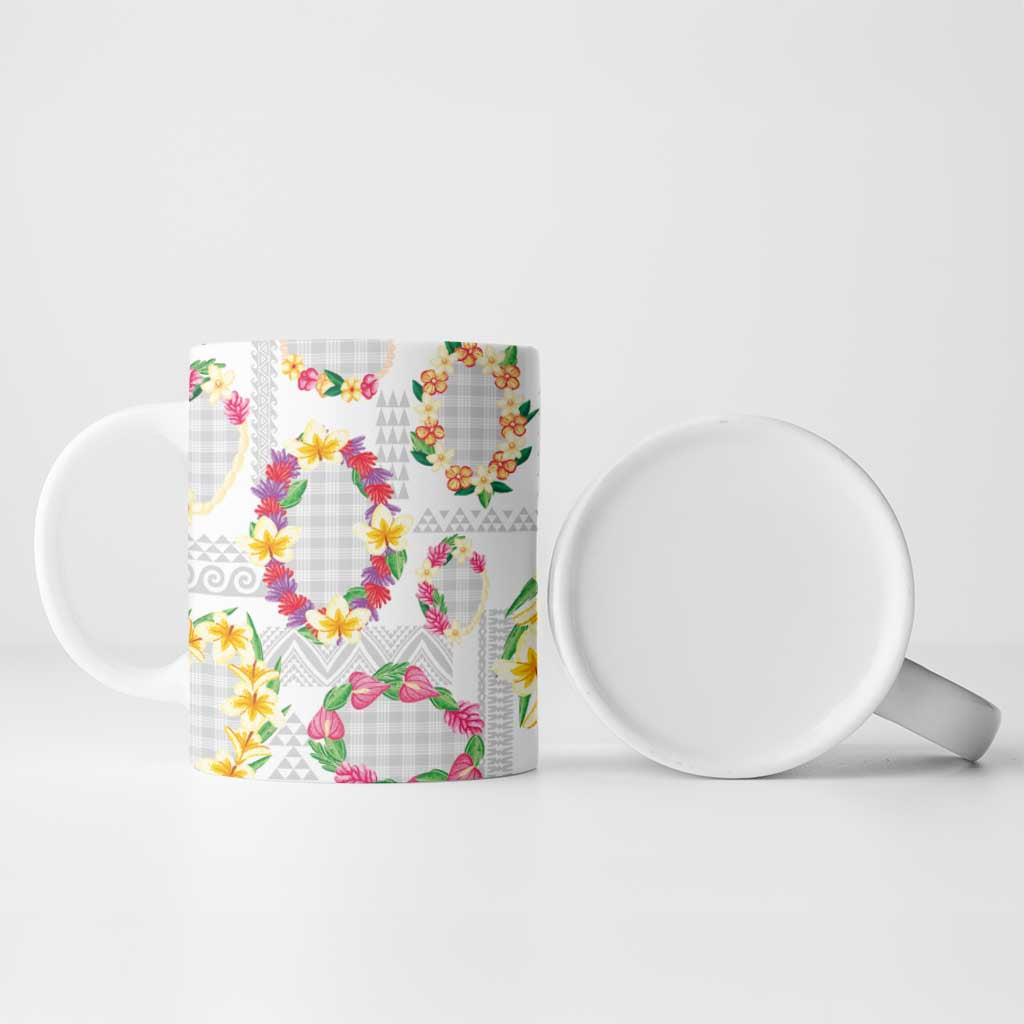 Hawaiian Kakau Tattoo Leis and Palaka Pattern Ceramic Mug Traditional Aloha Tribal White Color
