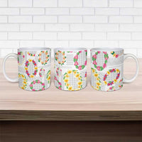 Hawaiian Kakau Tattoo Leis and Palaka Pattern Ceramic Mug Traditional Aloha Tribal White Color