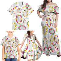 Hawaiian Kakau Tattoo Leis and Palaka Pattern Family Matching Off Shoulder Maxi Dress and Hawaiian Shirt Traditional Aloha Tribal White Color LT03 - Polynesian Pride