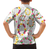 Hawaiian Kakau Tattoo Leis and Palaka Pattern Family Matching Off Shoulder Short Dress and Hawaiian Shirt Traditional Aloha Tribal White Color LT03 - Polynesian Pride