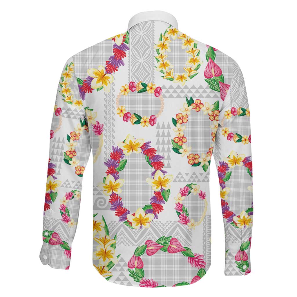 Hawaiian Kakau Tattoo Leis and Palaka Pattern Family Matching Off Shoulder Short Dress and Hawaiian Shirt Traditional Aloha Tribal White Color LT03 - Polynesian Pride