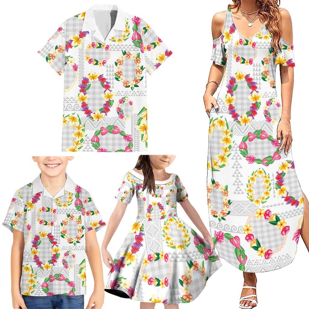 Hawaiian Kakau Tattoo Leis and Palaka Pattern Family Matching Summer Maxi Dress and Hawaiian Shirt Traditional Aloha Tribal White Color LT03 - Polynesian Pride