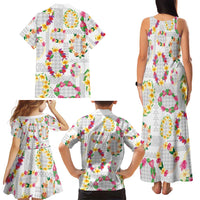 Hawaiian Kakau Tattoo Leis and Palaka Pattern Family Matching Tank Maxi Dress and Hawaiian Shirt Traditional Aloha Tribal White Color LT03 - Polynesian Pride