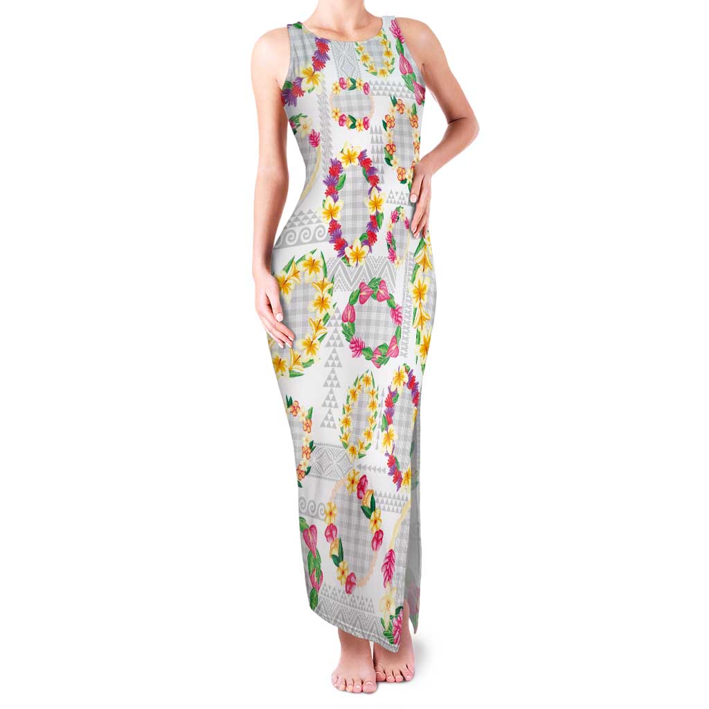 Hawaiian Kakau Tattoo Leis and Palaka Pattern Family Matching Tank Maxi Dress and Hawaiian Shirt Traditional Aloha Tribal White Color LT03 Mom's Dress White - Polynesian Pride