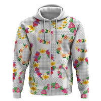 Hawaiian Kakau Tattoo Leis and Palaka Pattern Hoodie Traditional Aloha Tribal White Color