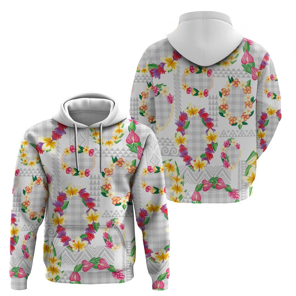 Hawaiian Kakau Tattoo Leis and Palaka Pattern Hoodie Traditional Aloha Tribal White Color