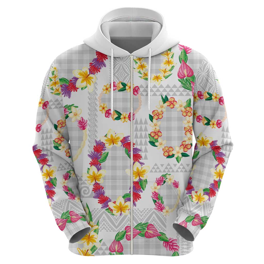 Hawaiian Kakau Tattoo Leis and Palaka Pattern Hoodie Traditional Aloha Tribal White Color