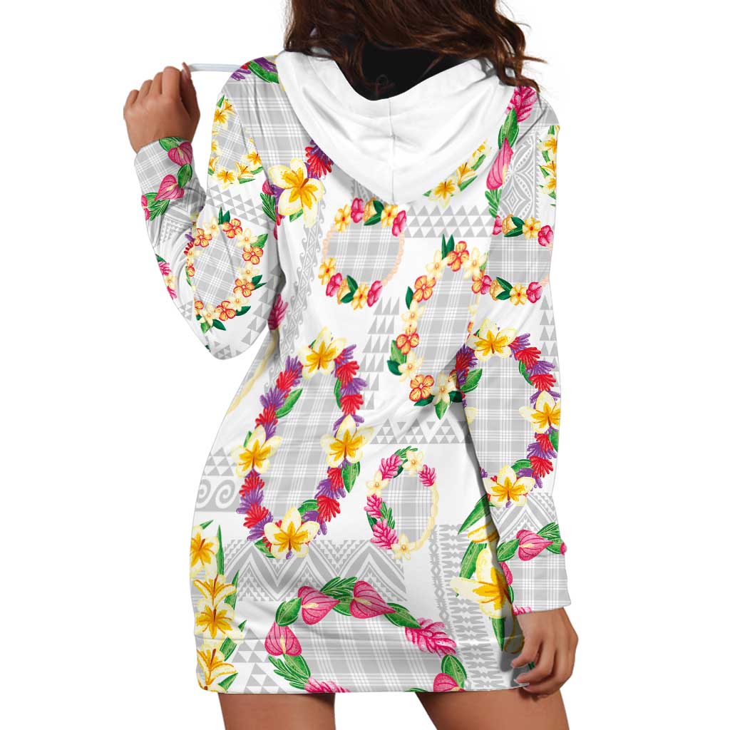 Hawaiian Kakau Tattoo Leis and Palaka Pattern Hoodie Dress Traditional Aloha Tribal White Color LT03 - Polynesian Pride