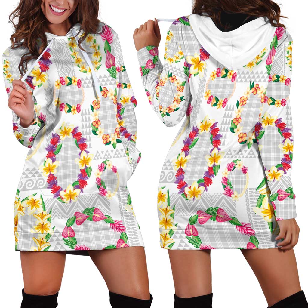 Hawaiian Kakau Tattoo Leis and Palaka Pattern Hoodie Dress Traditional Aloha Tribal White Color LT03 - Polynesian Pride