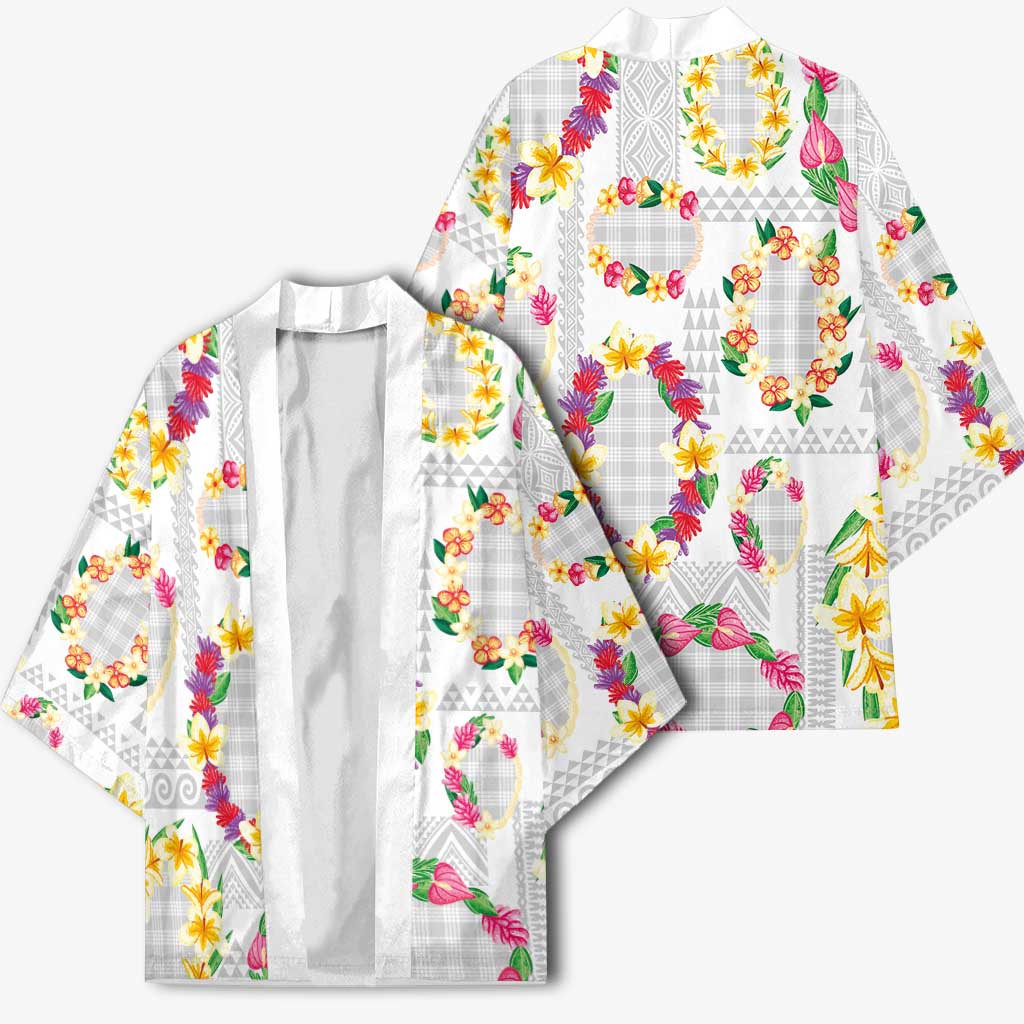 Hawaiian Kakau Tattoo Leis and Palaka Pattern Kimono Traditional Aloha Tribal White Color