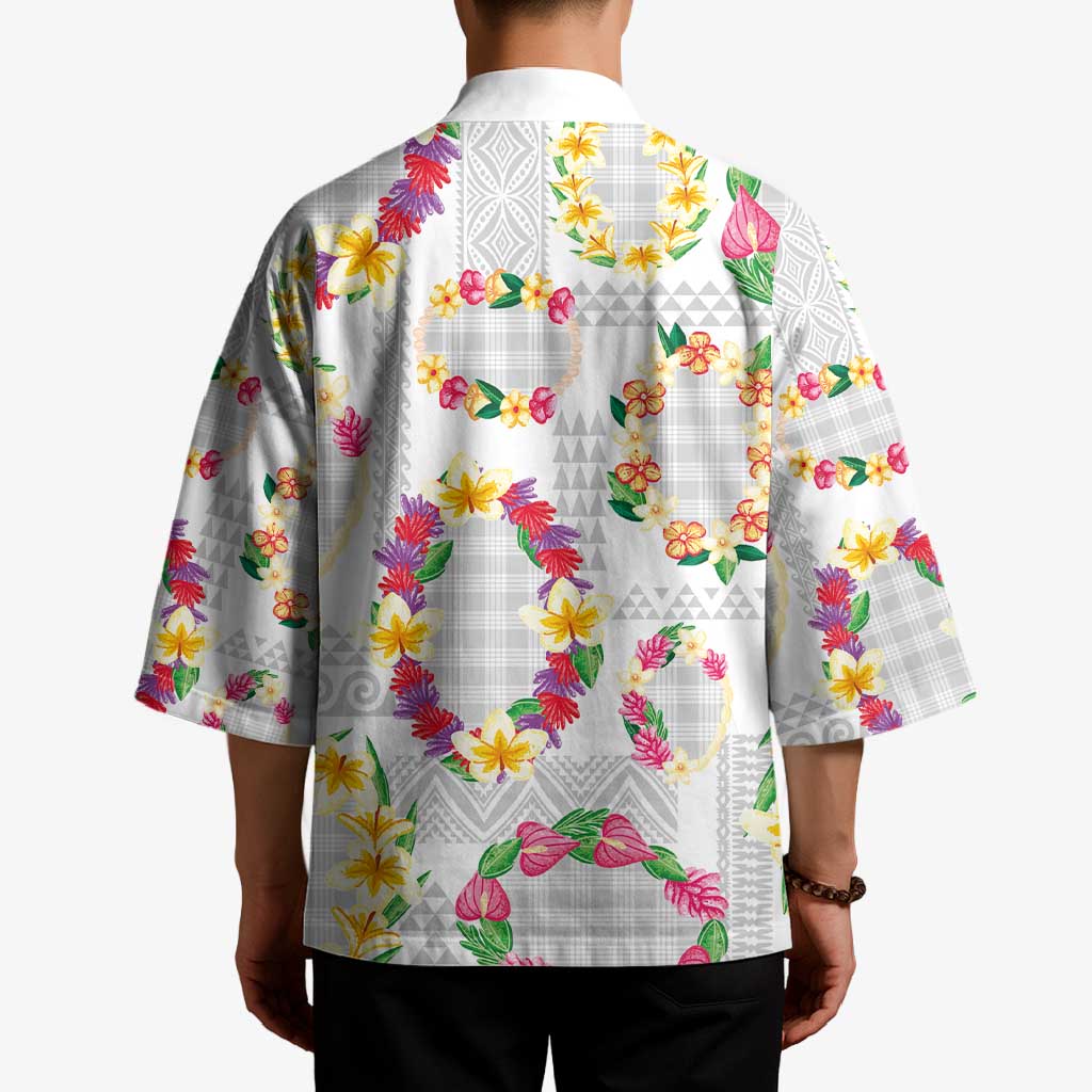 Hawaiian Kakau Tattoo Leis and Palaka Pattern Kimono Traditional Aloha Tribal White Color