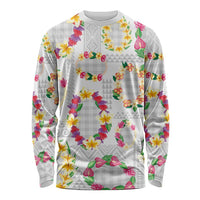 Hawaiian Kakau Tattoo Leis and Palaka Pattern Long Sleeve Shirt Traditional Aloha Tribal White Color