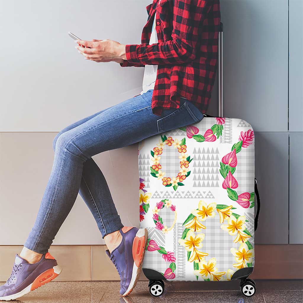 Hawaiian Kakau Tattoo Leis and Palaka Pattern Luggage Cover Traditional Aloha Tribal White Color