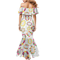 Hawaiian Kakau Tattoo Leis and Palaka Pattern Mermaid Dress Traditional Aloha Tribal White Color