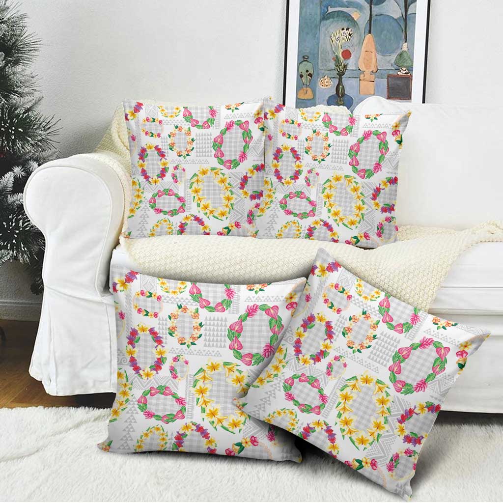 Hawaiian Kakau Tattoo Leis and Palaka Pattern Pillow Cover Traditional Aloha Tribal White Color