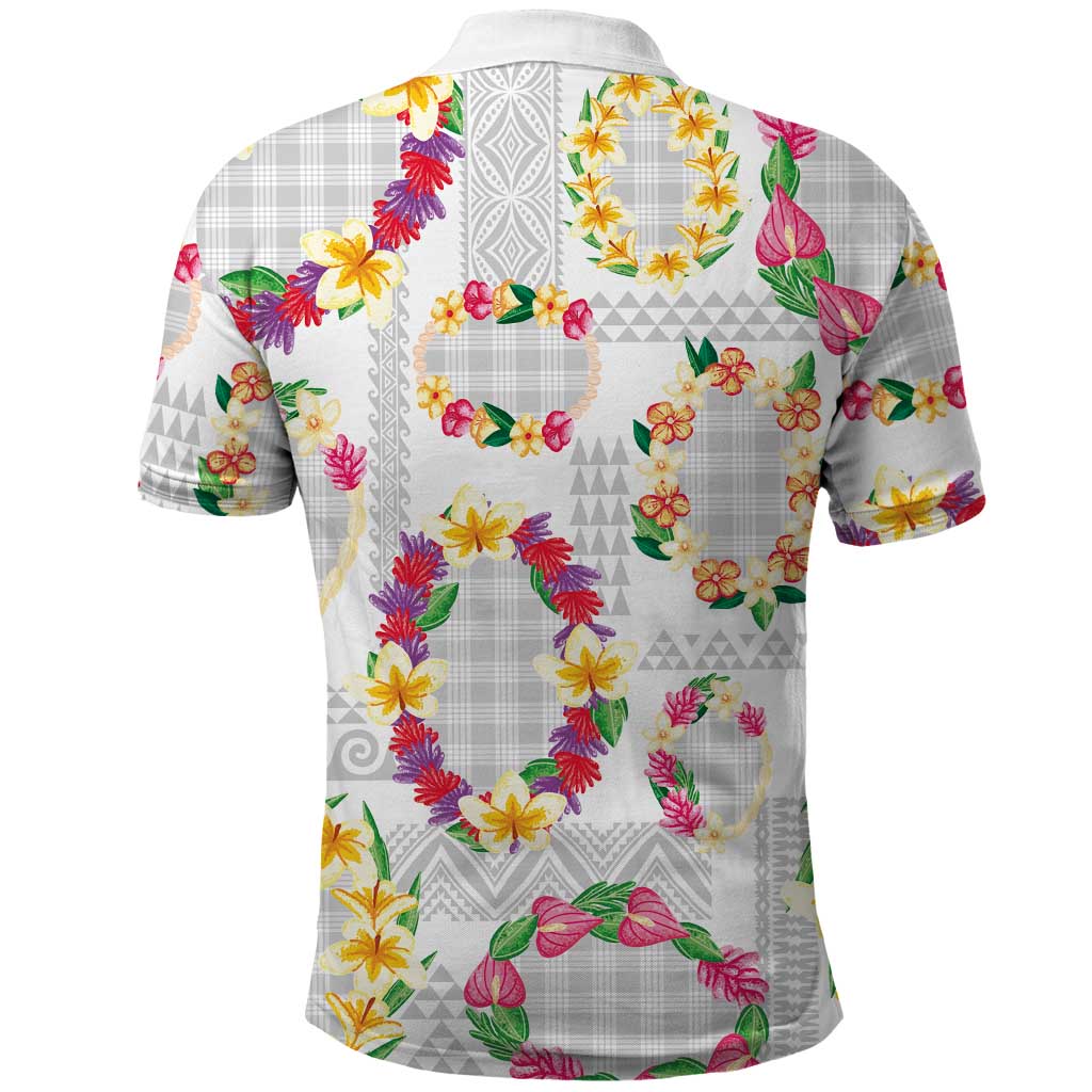 Hawaiian Kakau Tattoo Leis and Palaka Pattern Polo Shirt Traditional Aloha Tribal White Color