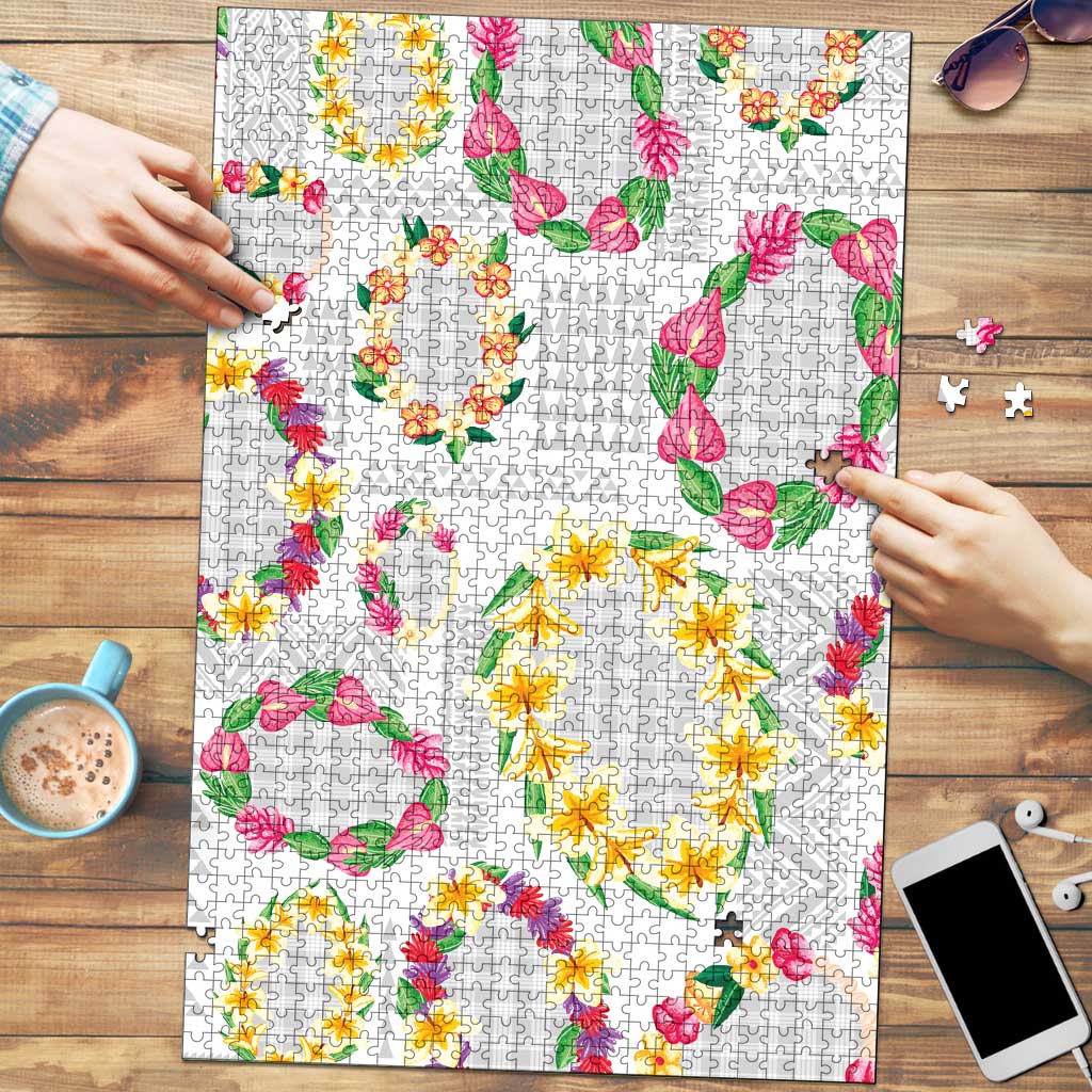 Hawaiian Kakau Tattoo Leis and Palaka Pattern Puzzle Traditional Aloha Tribal White Color