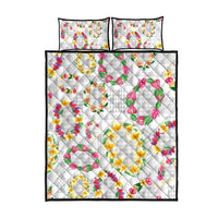 Hawaiian Kakau Tattoo Leis and Palaka Pattern Quilt Bed Set Traditional Aloha Tribal White Color